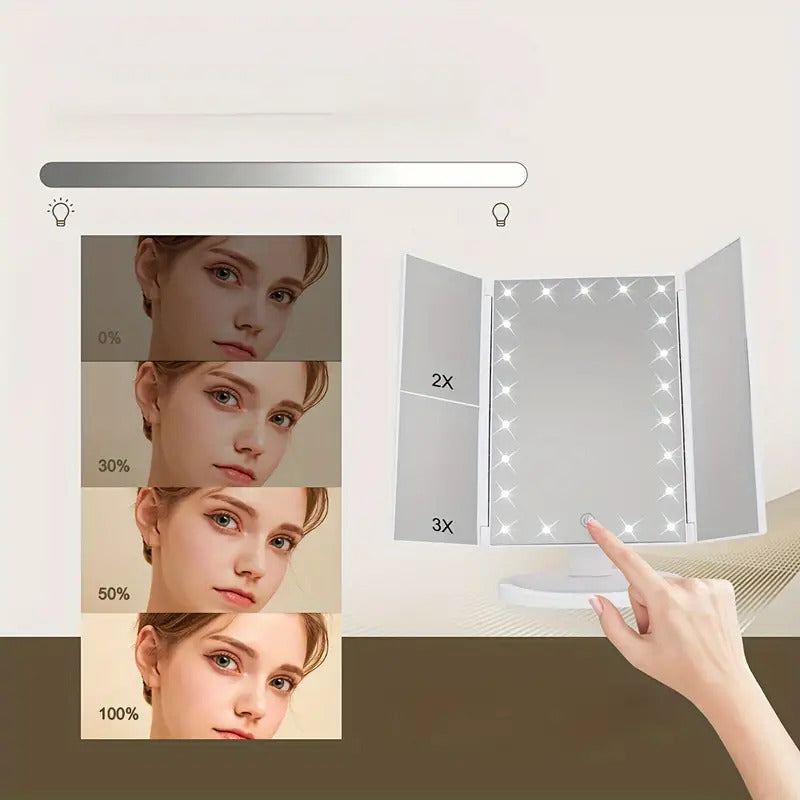 Foldable LED Mirror Illuminated Make Up Mirror Cosmetic Vanity With Light Stand