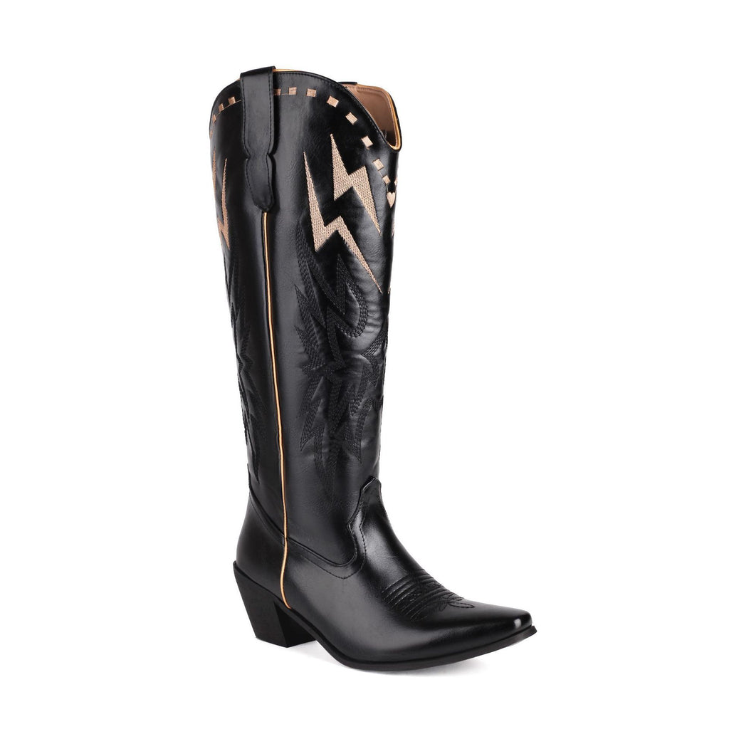 Lightning Embroidery Knee-high Boots Women