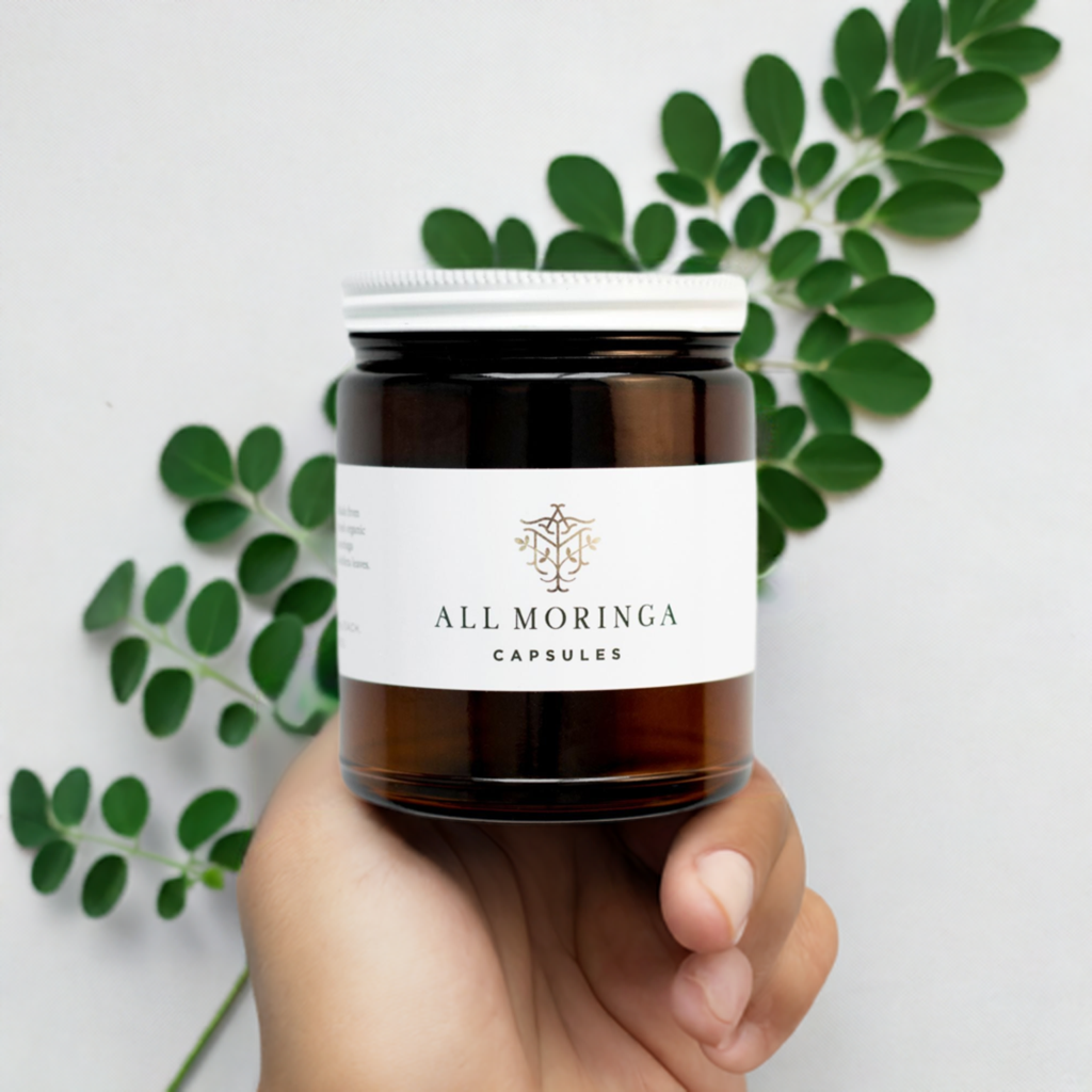 Premium Organic Moringa leaf Powder Supplements in Vegan Capsules 120ct in a Glass Jar. Non-GMO, Complete Green Superfood-1